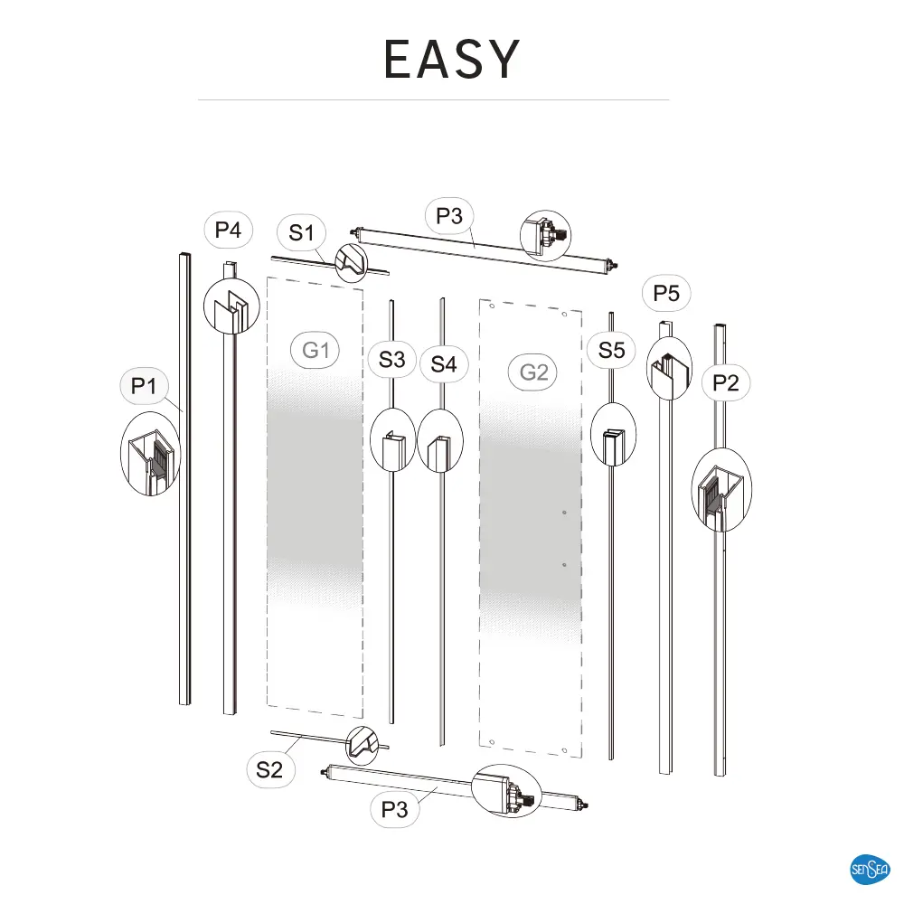 Комплект стекол для раздвижной душевой двери Sensea Easy 160 см стекло с шелкографией, цвет профиля на выбор 83631085 STLM-2066253 - Вид №33