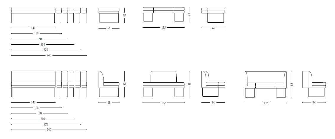 Модульная скамья из ткани COR Mell ARCH-00028043 - Вид №12