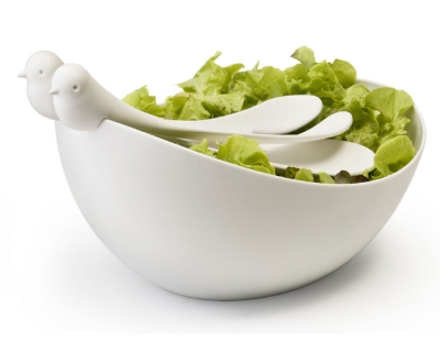 QL10098-WH Салатница с ложками sparrow белая Qualy 