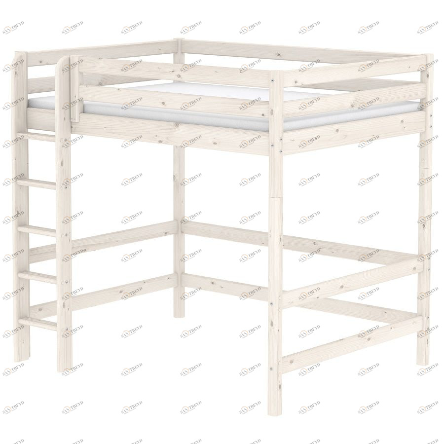 Кровать Flexa Classic высокая односпальная двухъярусная с прямой лестницей, белая, 190 см 9010620201