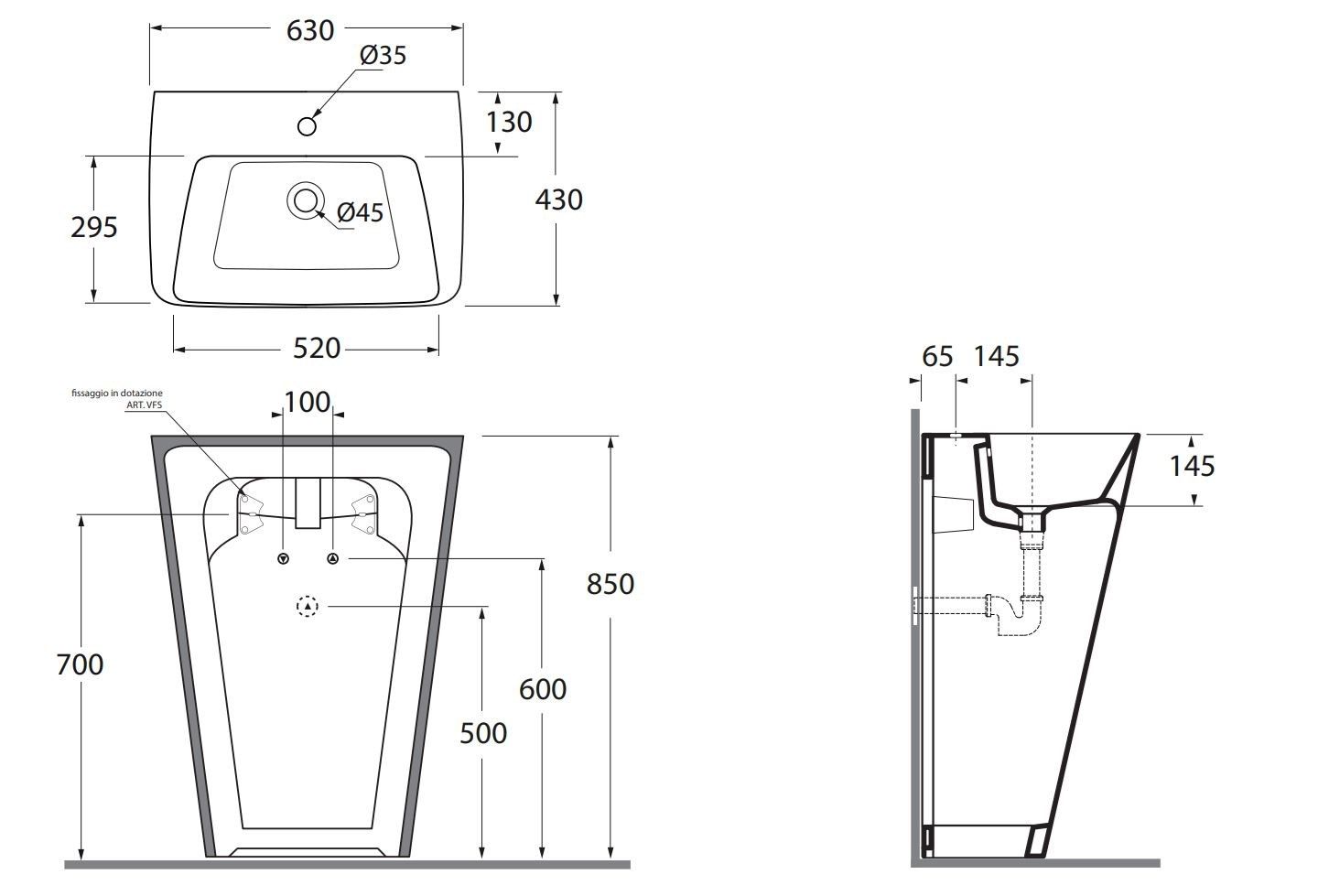 Керамическая отдельно стоящая раковина Azzurra Ceramica Hera ARCH-00139366 - Вид №4