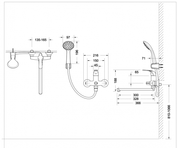 Смеситель для ванны излив 300 мм с аксессуарами FIT F6135188CP-LB-RUS bravat - Вид №3