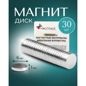91742638 Магнит диск Magtrade 6x1 мм комплект 30 шт. магнитное крепление для сувенирной продукции детских поделок STLM-1398304