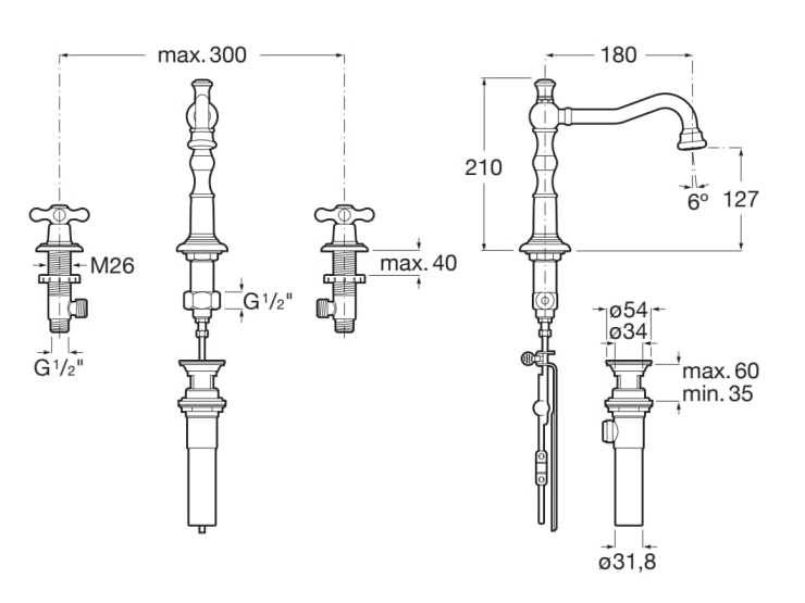 Смеситель для раковины с 3 отверстиями из хромированной латуни с отдельными розетками Roca Carmen ARCH-00061232