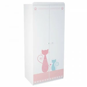 Шкаф двухдверный детский бело-розовый "Кошки" TESCA КОШКИ 258066 Белый;розовый