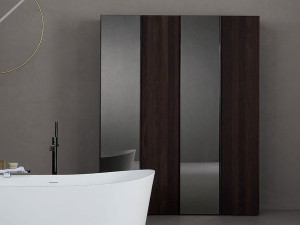 Деревянный напольный секционный шкаф для ванной комнаты с зеркалом