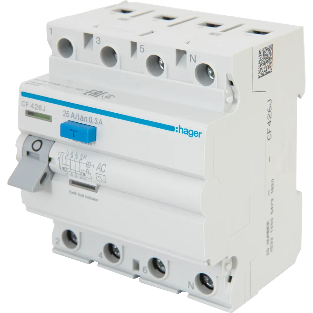 УЗО Hager CF426J 4P N 25 A 300 мА 6 кА AC STLM-2180710