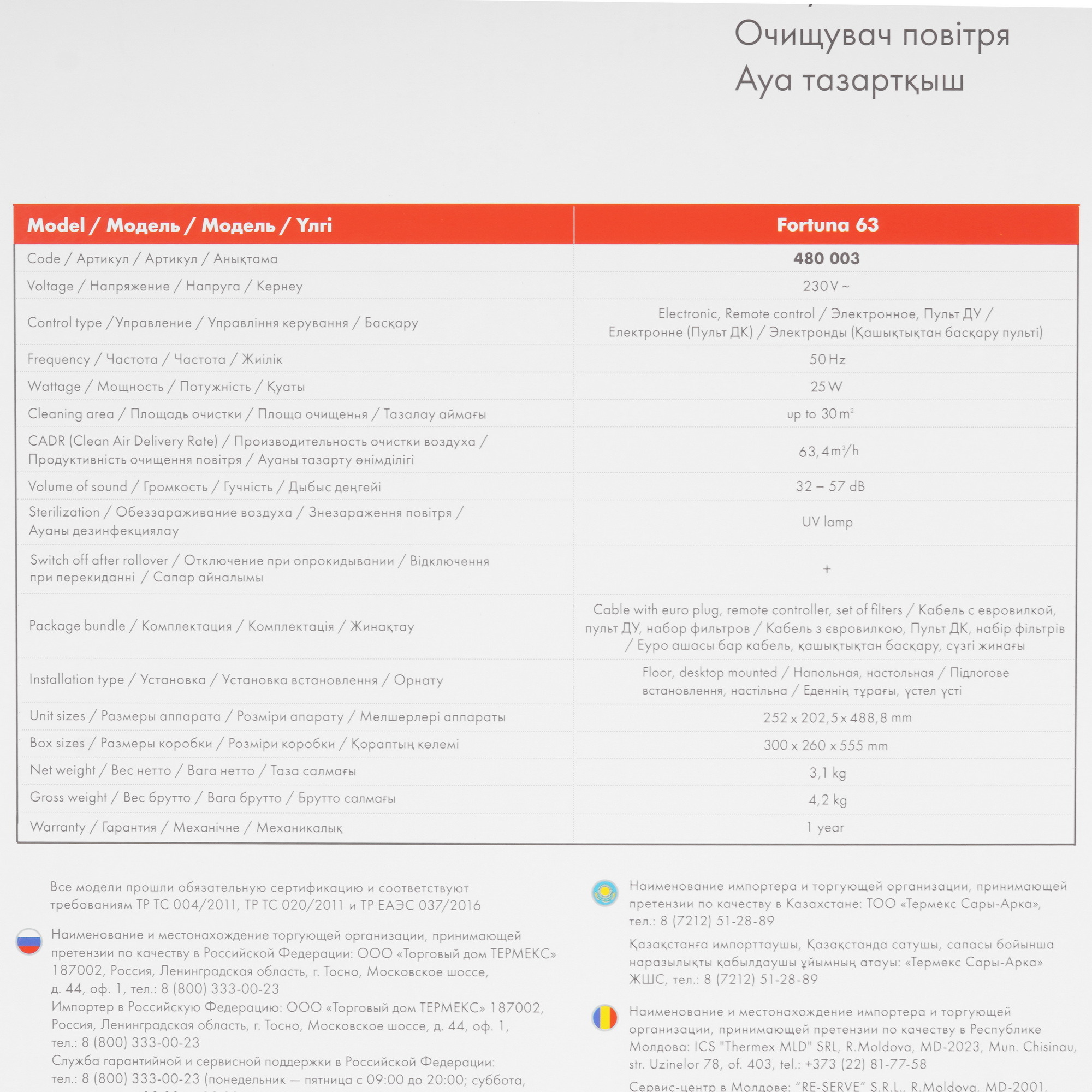 9925029 Очиститель воздуха Thermex Fortuna 63 белый STDN-0063300 - Вид №6