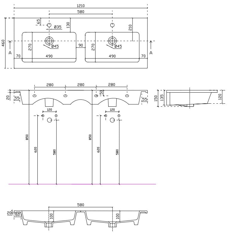 Керамическая прямоугольная двойная раковина Galassia EDEN ARCH-00147047 - Вид №2