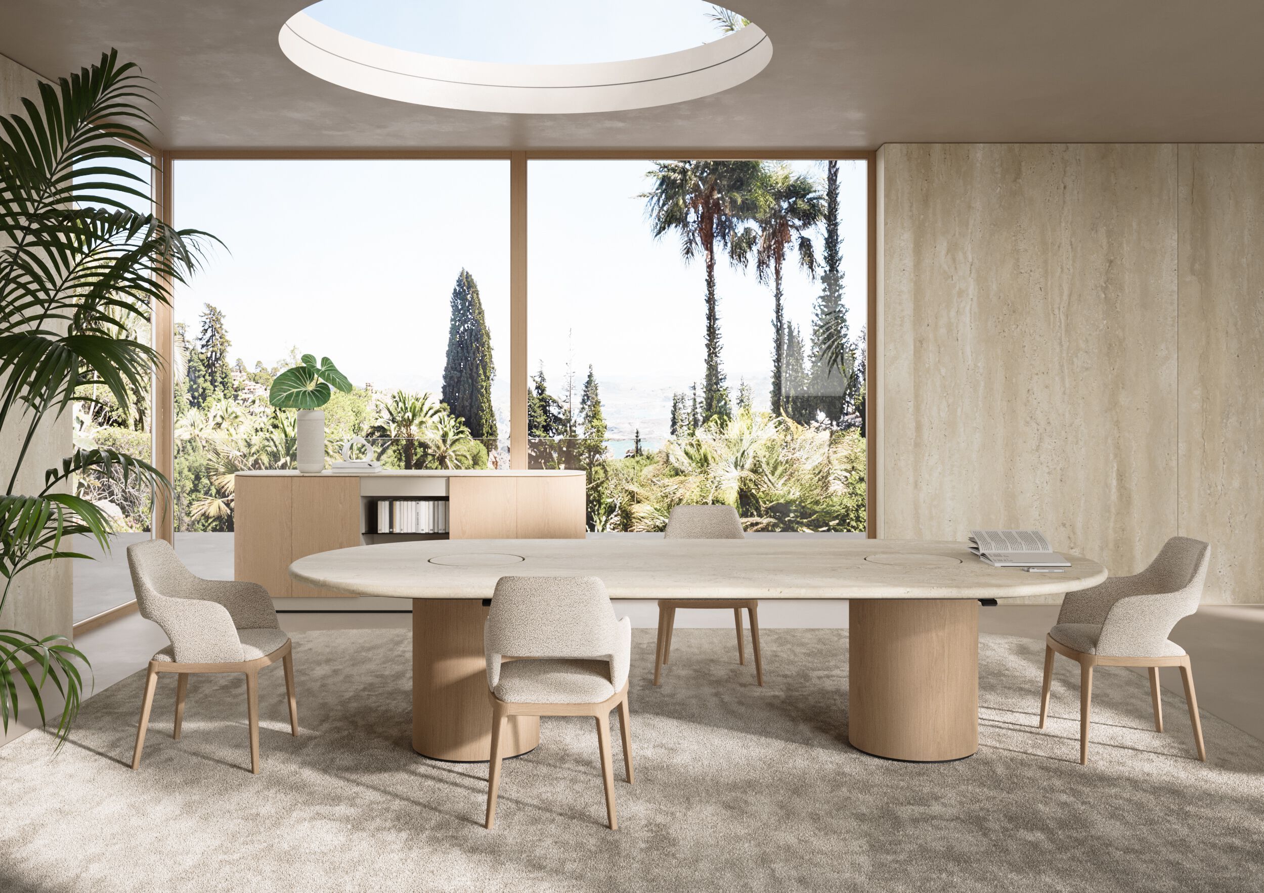 Деревянный овальный стол для совещаний с системой люверсов и мраморной столешницей PROF Dea ARCH-00067757 - Вид №3