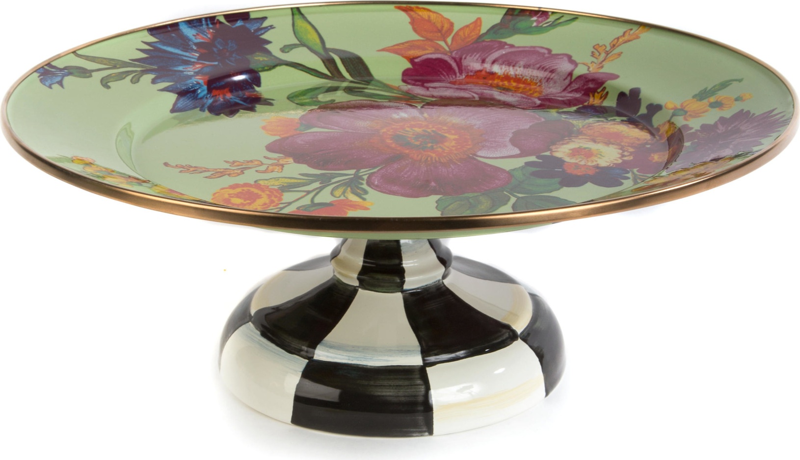 10654513 Mackenzie-Childs Блюдо сервировочное на подставке 30см (зеленое) Flower Market Сталь 