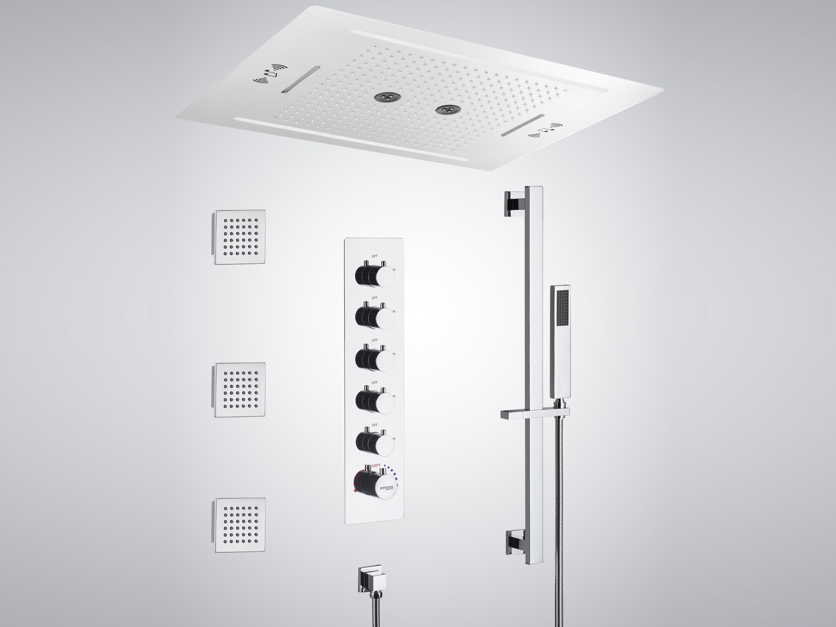 Нержавеющая сталь светодиодный встраиваемый термостатический набор для душа Fontana Showers THONON-LES-BAINS ARCH-00096585