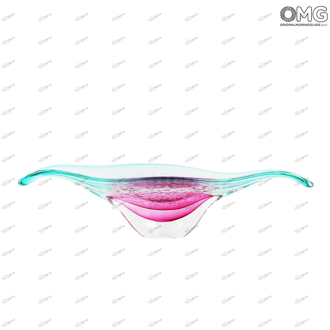 4519 ORIGINALMURANOGLASS Ваза-чаша Пузырьки - сиренево-зелёная - соммерсо - Original Murano Glass OMG 21 см 