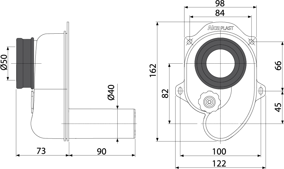 Cифон для писсуара горизонтальный DN40 ALCAPLAST A45B - Вид №1