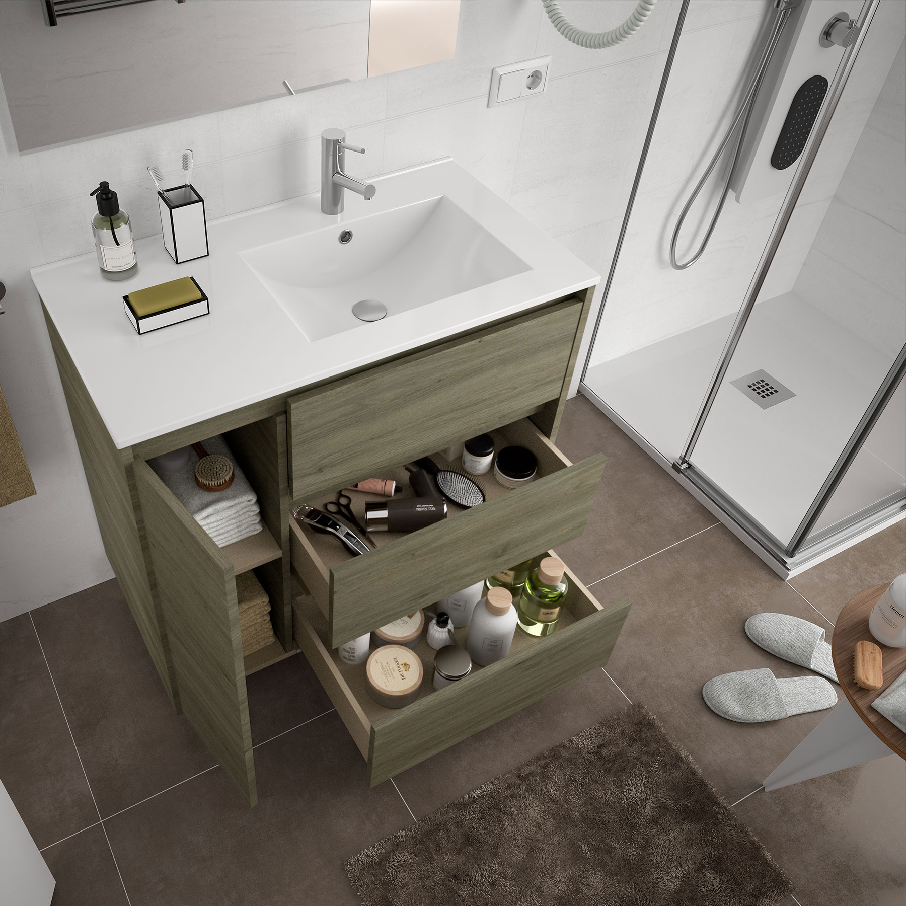 85131 SALGAR Мебель для умывальника ARENYS 855 1 дверь левая ВЕЧНОСТЬ ДУБ + Раковина Робл Вечность - Вид №1