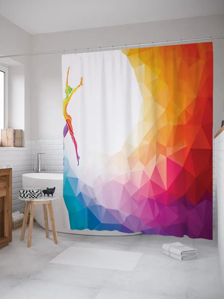 93783192 Штора для ванной JoyArty Танец в мираже из ткани, 180x200 см с крючками STLM-0988333