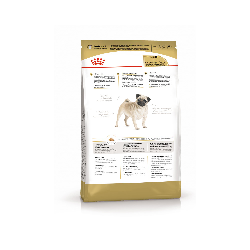 Т0038801 Корм для собак Pug 25 для породы Мопс старше 10 месяцев сух. 1,5кг ROYAL CANIN  - Вид №1