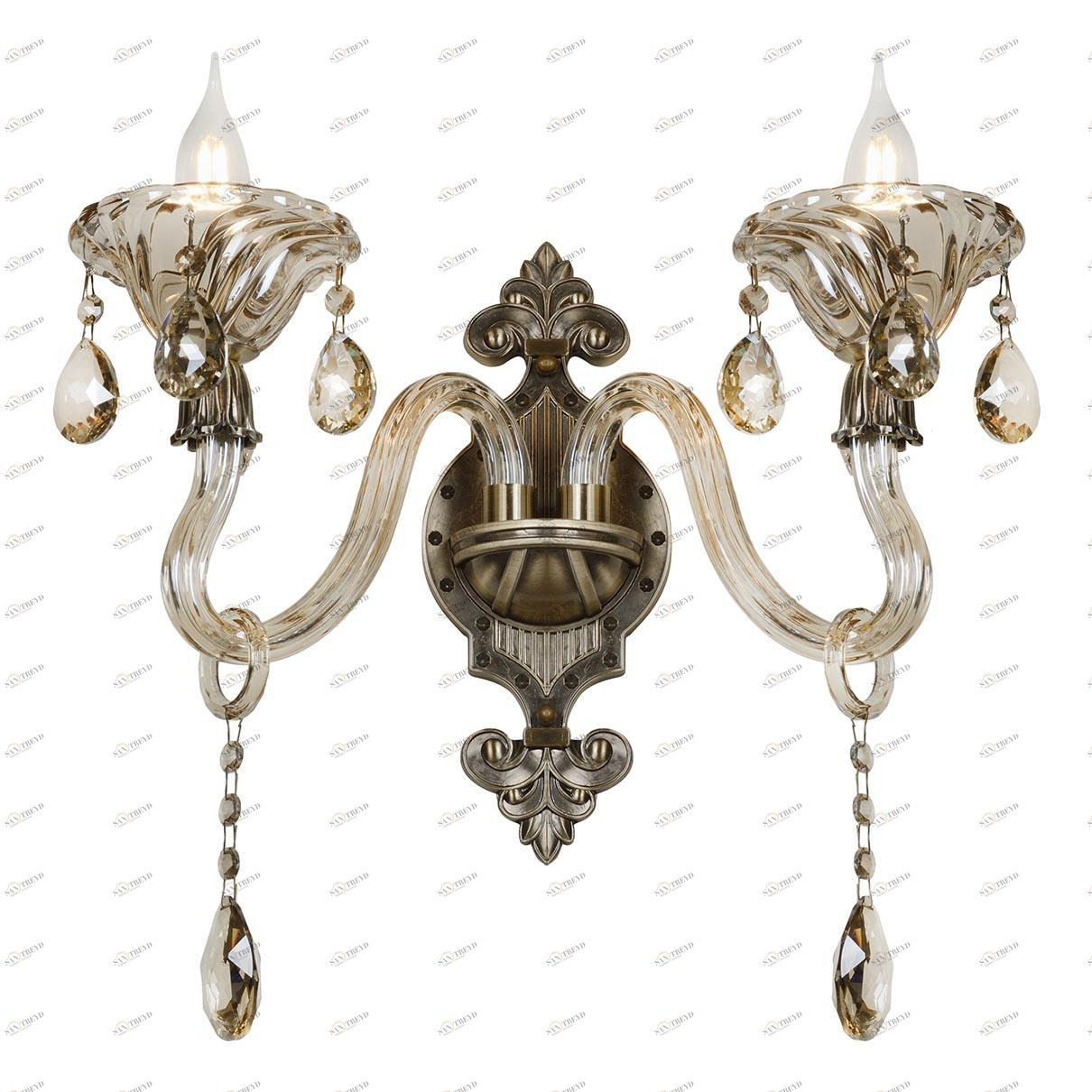 Бра на 2 лампы с подвесками бронзовое Asia 61082/2 BR ILAMP СВЕЧА 00-3949151 Бронза;прозрачный 