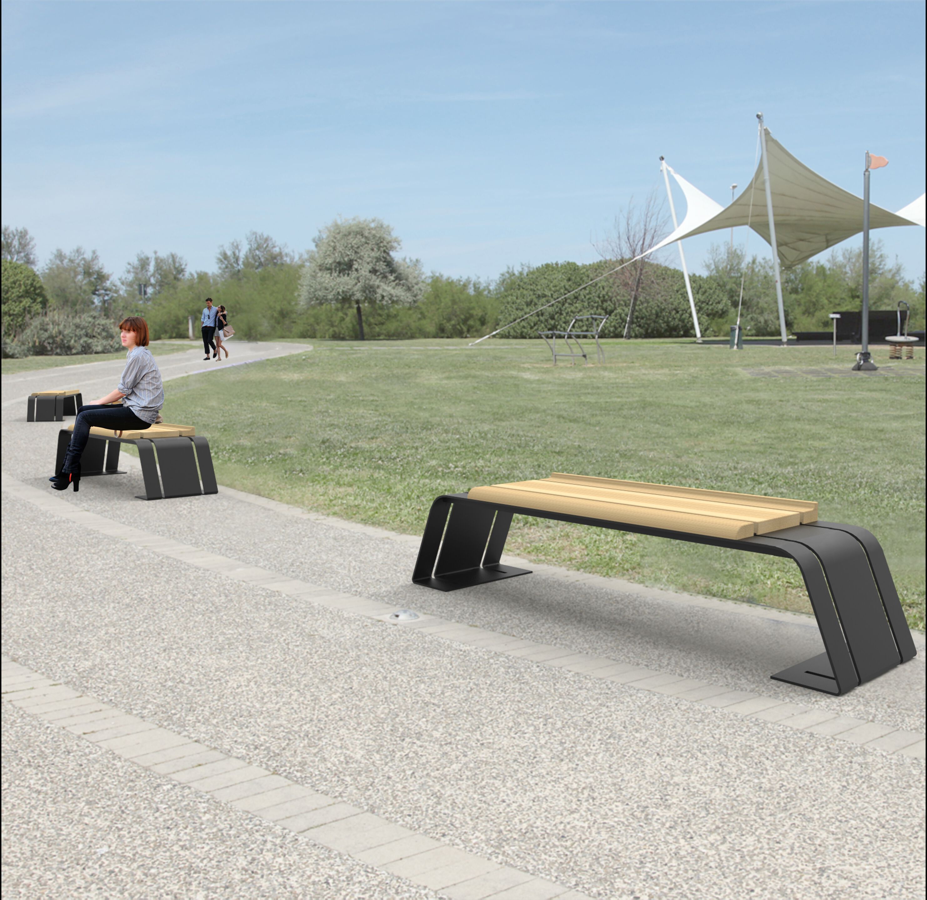 Стальная и деревянная скамья без спинки CITYSì Ash ARCH-00081521 - Вид №4