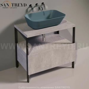 Консоль металлическая на 4 ногах с деревянным ящиком для раковины WAVE серая