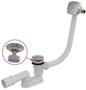 Сифон для ванны CLICK/CLACK с напуском воды через перелив для ванн с толстыми стенками, хром