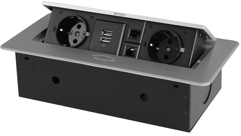 91677234 Розетка двойная выдвижная встраиваемая Rocketsocket SHS021-S с заземлением 2 USB горизонтальная цвет серый STLM-1117424