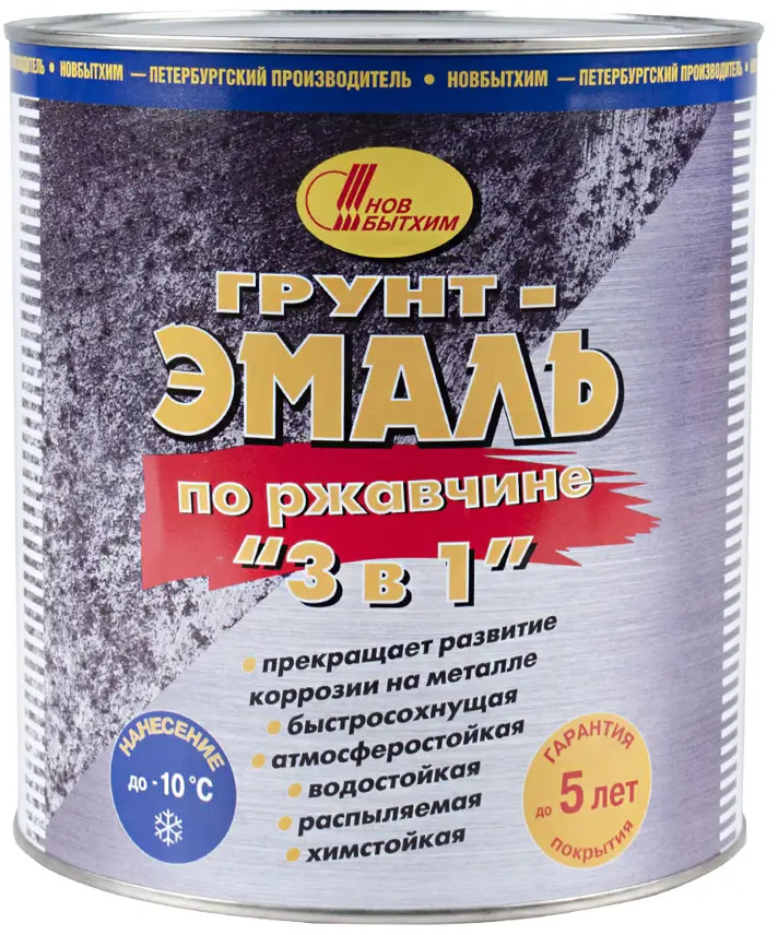 91262660 Грунт- эмаль по ржавчине 3 в 1 Новбытхим 10469 3 л цвет черный STLM-0526774