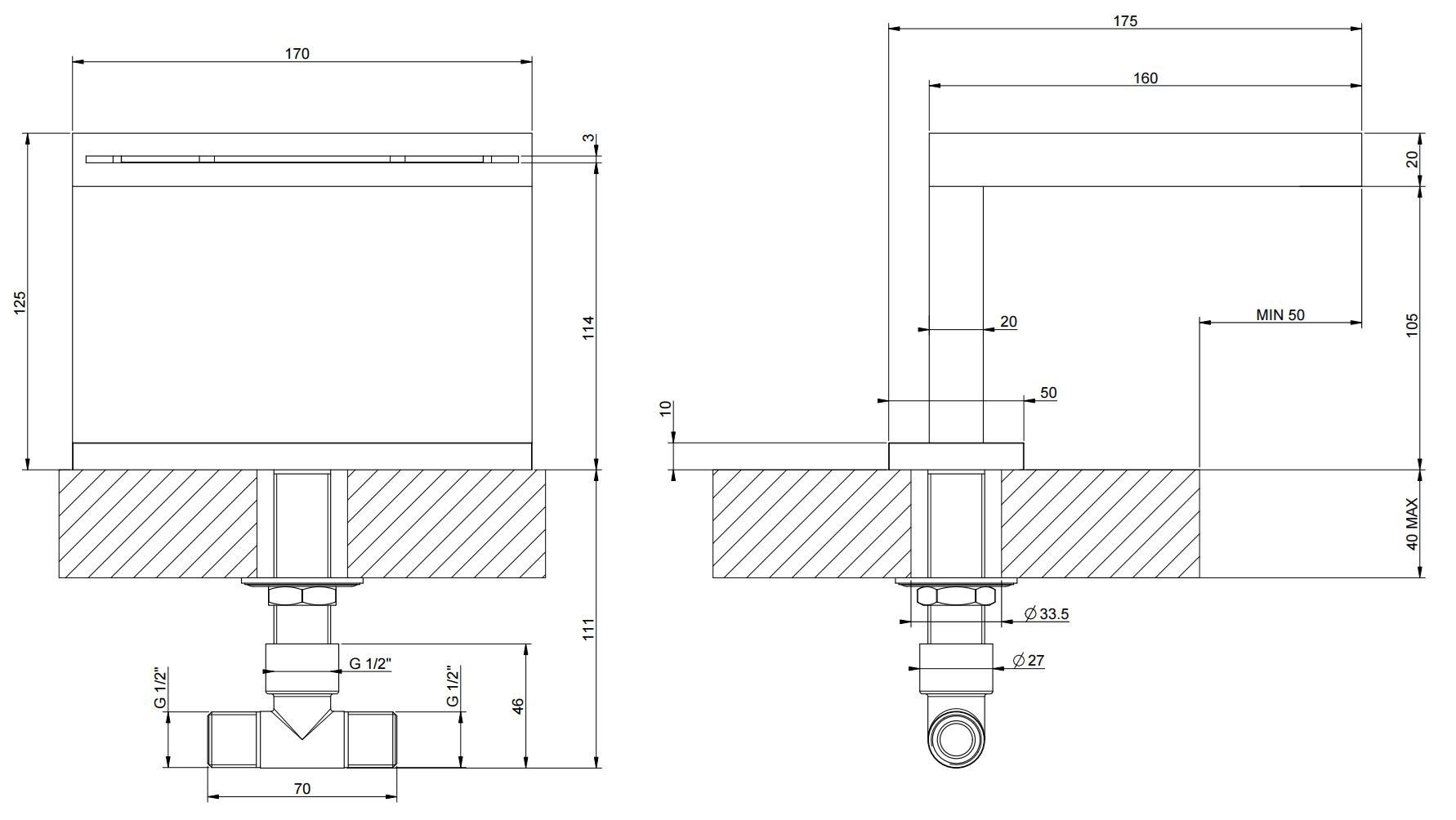 Стальной каскадный дозирующий носик для ванны Gessi водопад ARCH-00030080 - Вид №2