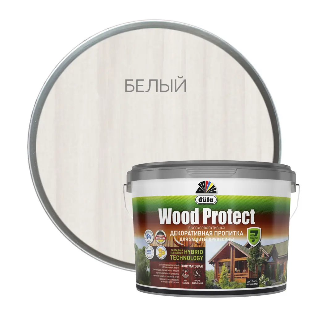 Dufa Wood Protect - защитная пропитка для дерева, белая, 9 л 89210575 STLM-0855766