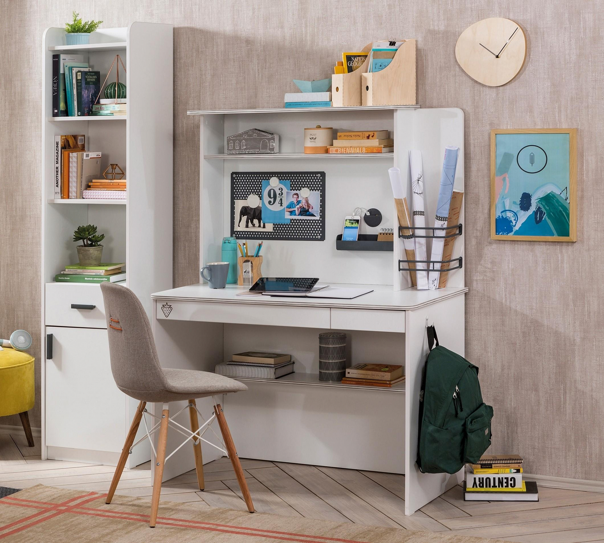 Стеллаж для книг белый узкий с дверцей и ящиком White CILEK WHITE 00-3832186 Белый Santreyd  - Вид №3