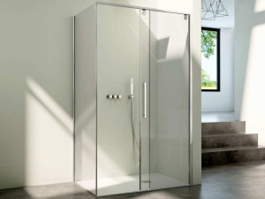 Алюминиевая и стеклянная угловая душевая кабина с раздвижной дверью