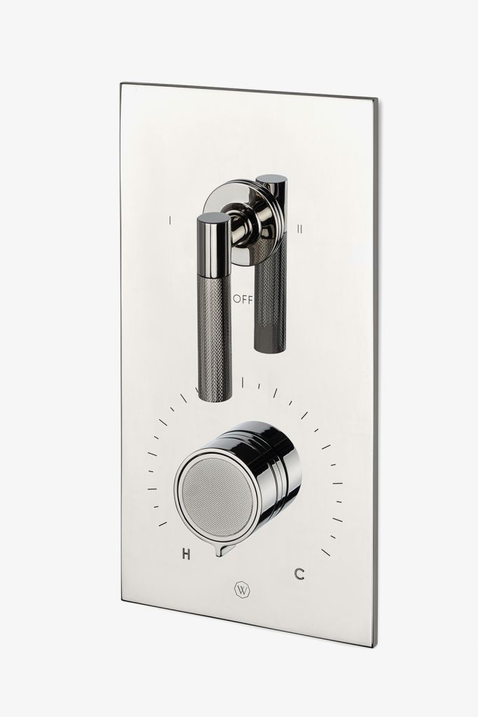 BTH42C Встроенная термостатическая и двусторонняя переключающая трима серии Bond Union с гильошированной ручкой и рычажными рукоятками Waterworks