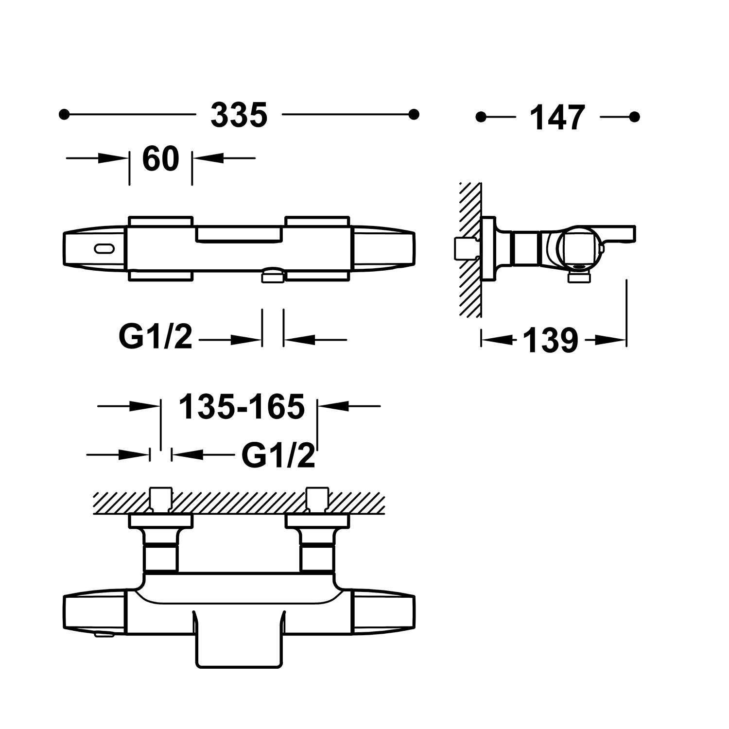 Настенный термостатический смеситель для ванны и душа-19017489KMB TRES Thermostatic - Вид №1