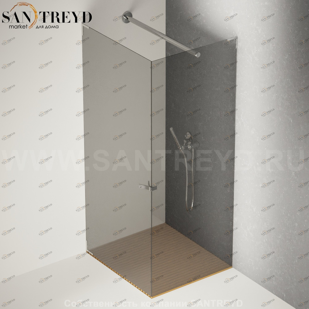 Душевое ограждение FLAT D подрезаемое, стеклянная с дверью дымчатая перегородка с держателем с поддоном из тика. Размеры: глубина от 70 до 100 см, длина от 70 до 140 см Agape DC207010070140TTM