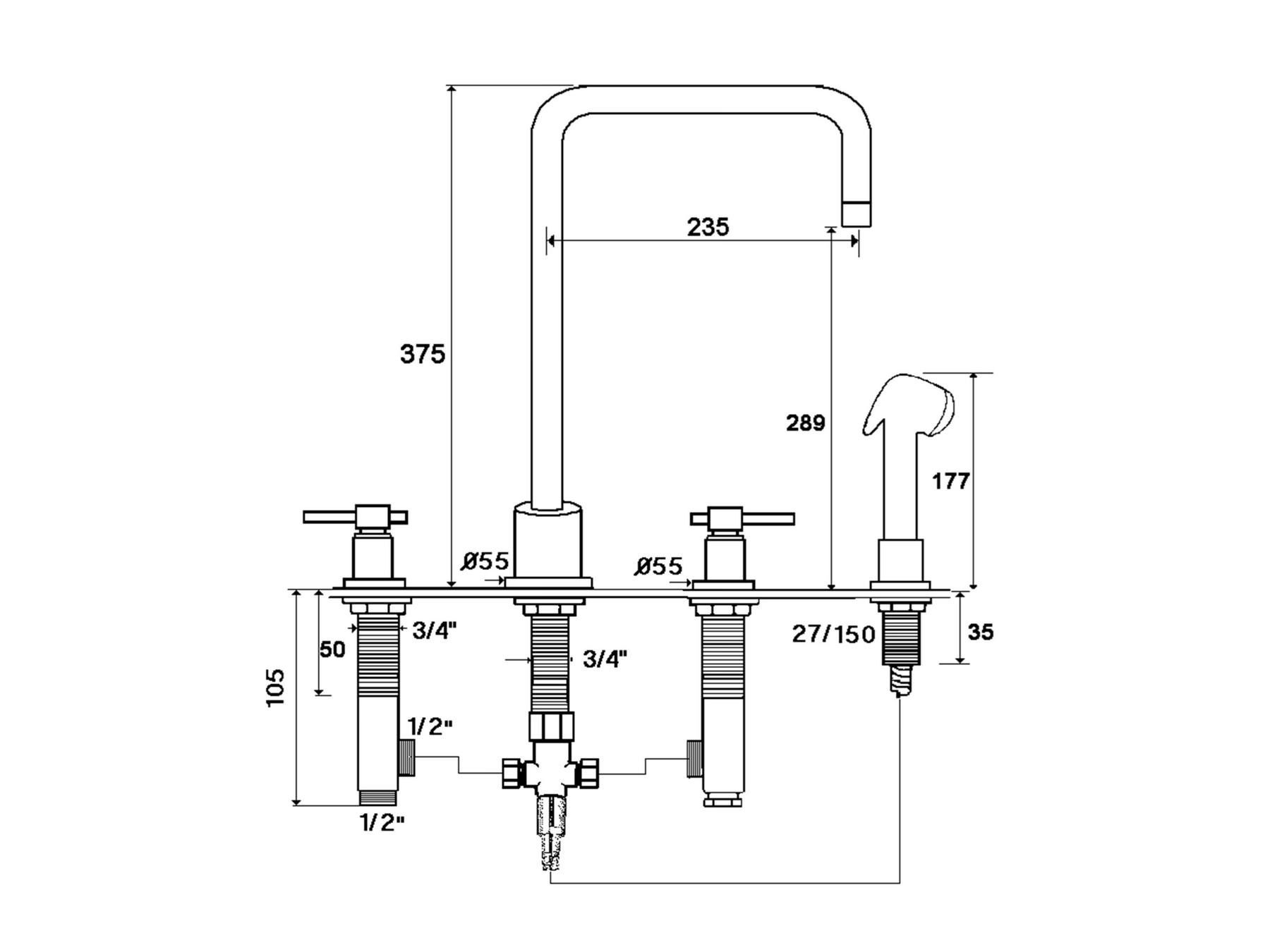 Смеситель для кухни на столешнице со съемным ручным душем rvb ARCH-00127848 - Вид №2