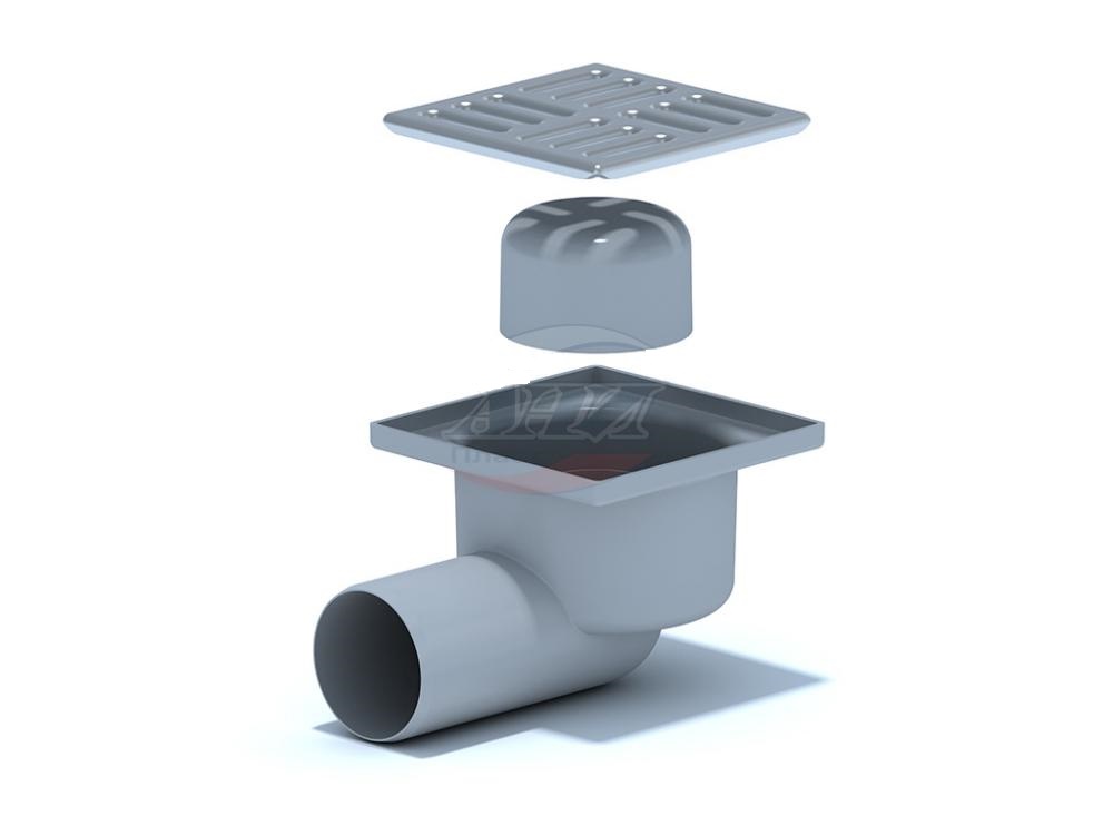Трап горизонтальный нерегулируемый с выпуском 50мм, с пластиковой решеткой 100х100 мм ТА 5104 АНИ пласт 7195 - Вид №1