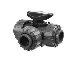 SANIT 121453020050 3-ходовой шаровой кран d 16-63, ТКД DualBlock®, ПВХ-U, L-отверстие, клей рукав