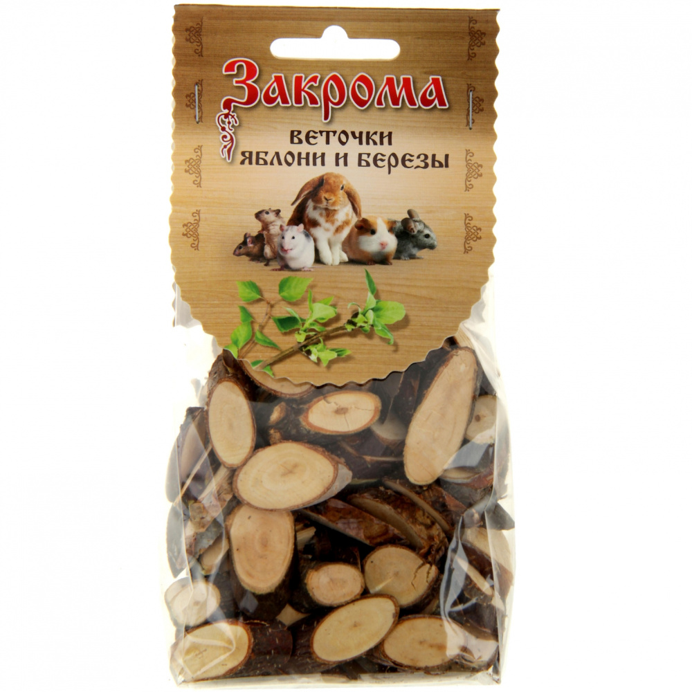 ПР0047727 Лакомство для грызунов Угощение Веточки яблони и берёзы 100г ЗАКРОМА 