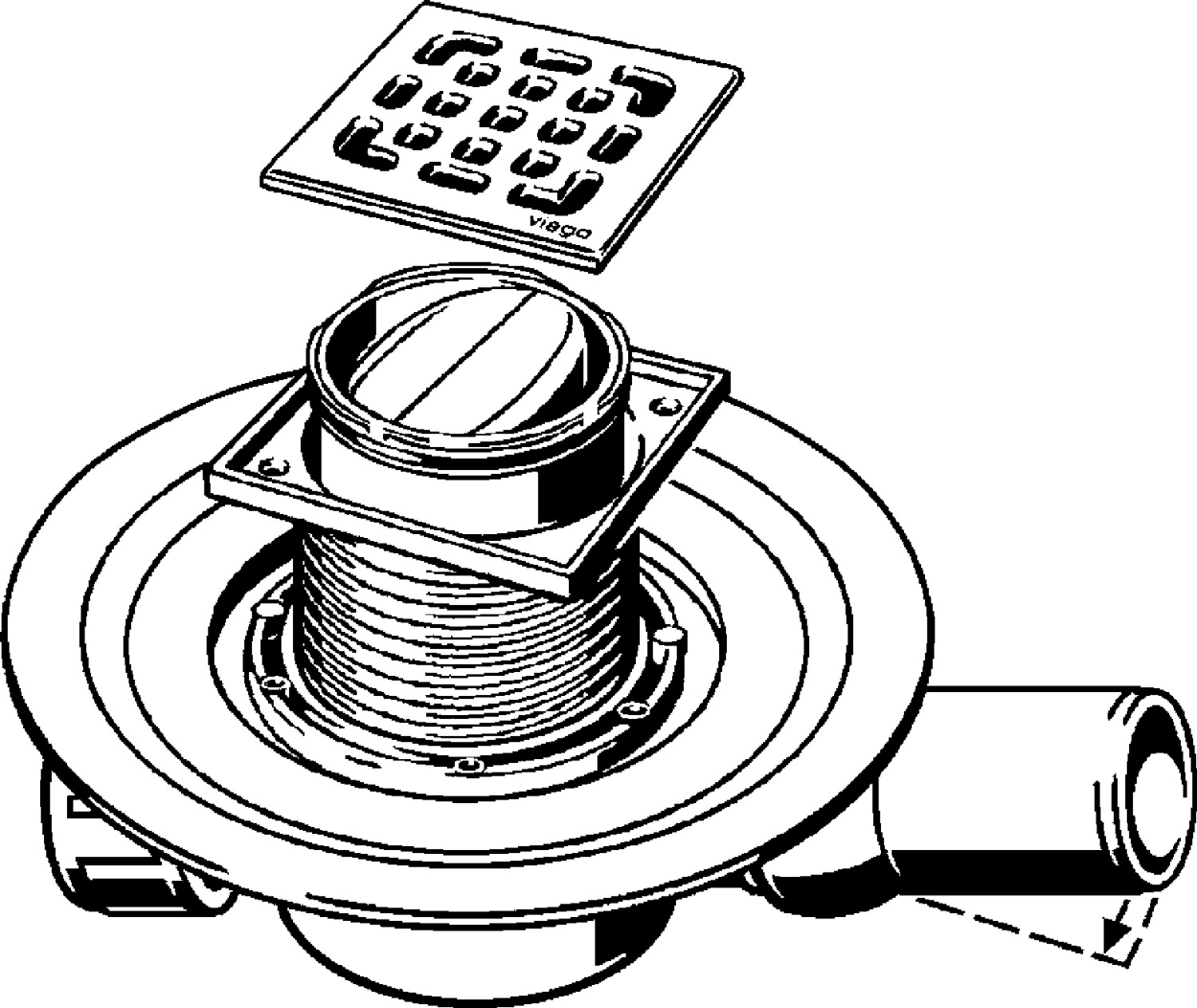 Канализационная арматура  Трапы для ванных Advantix  Битумная гидроизоляция  Монтажная высота от 75 мм VIEGA 583 217 1) Модель 4936.2 Santreyd  - Вид №1