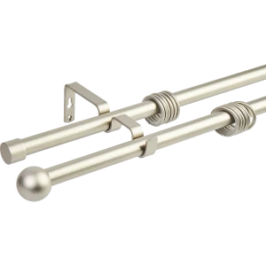 Карниз двухрядный раздвижной шар d19/16 мм 160-320 см металл цвет матовая сталь