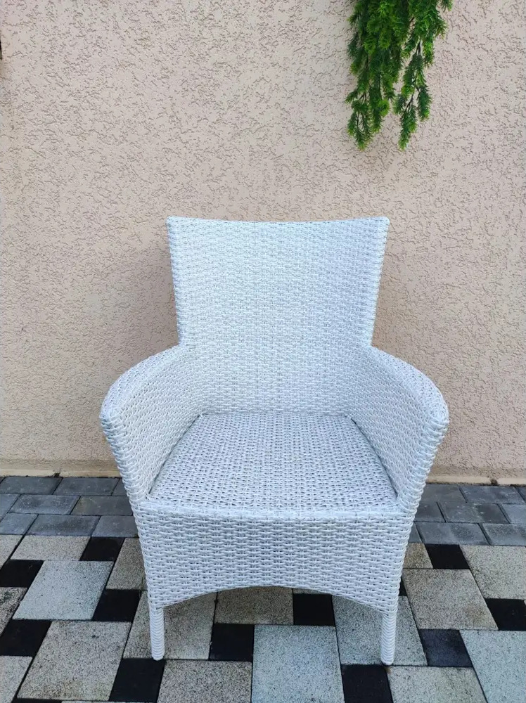 91024329 Кресло садовое Calamusdon Кипр 67x65x90 см искусственный ротанг бело-серый STLM-0445774