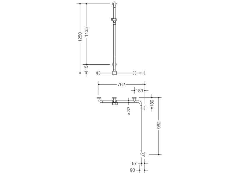 801.35.376 Поручень для душа с выдвижным держателем для душа HEWI Greifen  - Вид №1
