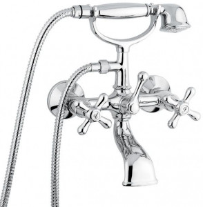 12011BC Смеситель Deco Classic с ручным душем для ванной, цвет белый-хром
