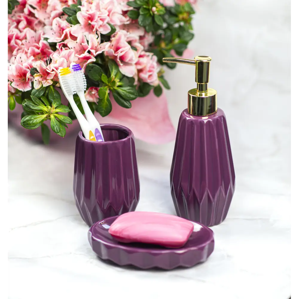 Стакан для зубныx щеток Purple керамика фуксия PROFFI HOME STLM-2117557 - Вид №2