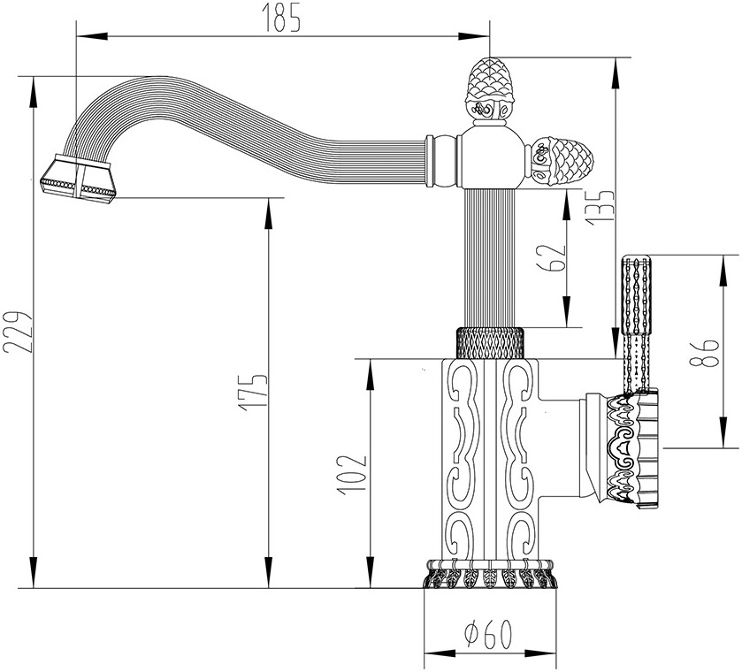 Смеситель ZorG Antic A 125 U-BR для раковины, бронза - Вид №1