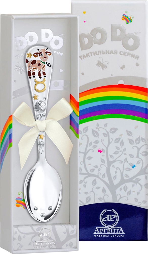 10650192 Аргента (Россия) Ложка чайная "Зодиак-Телец" ч/п с эмалью+футляр Серебро 925 