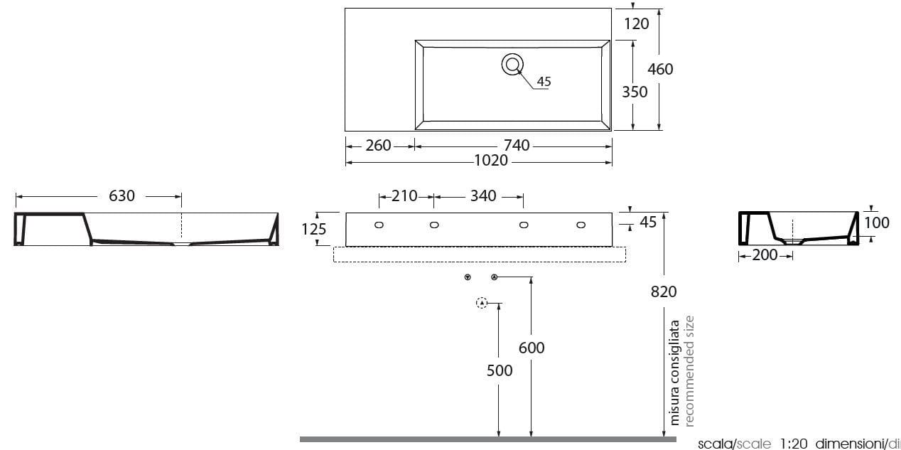 Керамическая столешница/подвесная раковина Azzurra Ceramica Elegance ARCH-00014448 - Вид №7