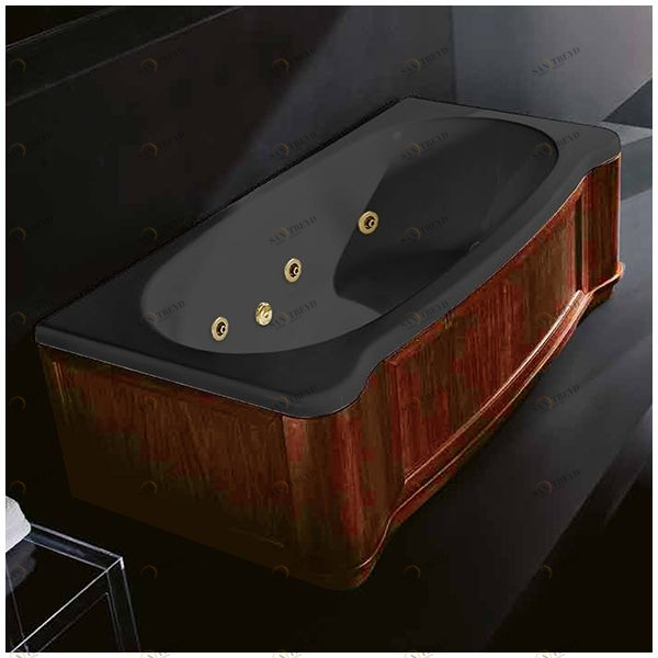 Ванна Gruppo treesse New Classic Young STD-V6747-DX-WO-CZ чёрная с золотой фурнитурой и гидромассажем прямоугольная правая деревянная панель орех STDV6747DXWOCZ