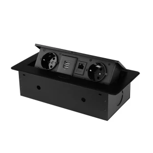 91677222 Розетка двойная выдвижная встраиваемая Rocketsocket SHS020-B с заземлением 2 USB RJ45 горизонтальная цвет черный STLM-1379653