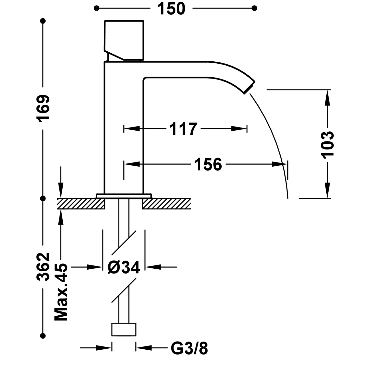 Смеситель для умывальника CUADRO с одной ручкой-00610102 TRES  - Вид №1